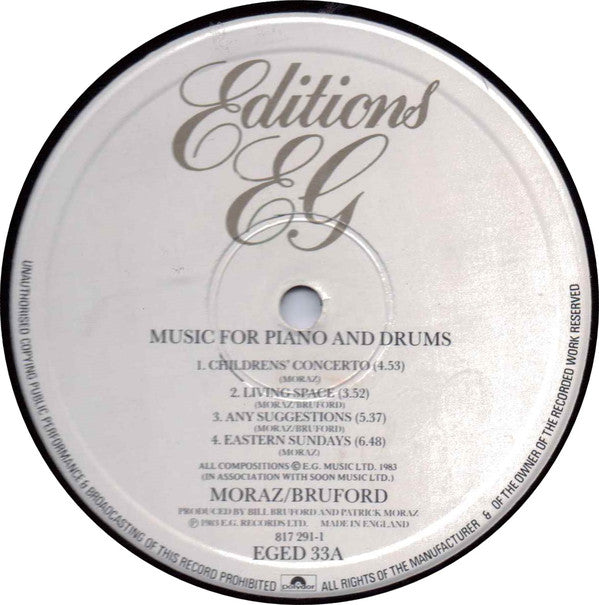 Moraz* - Bruford* : Music For Piano And Drums (LP, Album)