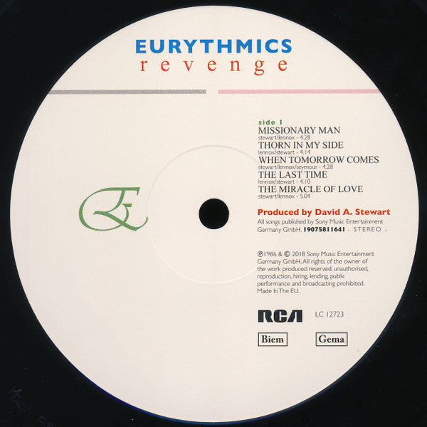 Eurythmics : Revenge (LP, Album, RE, RM, 180)