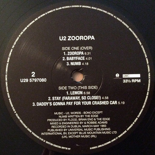 U2 : Zooropa (2xLP, Album, RE, RM, 180)