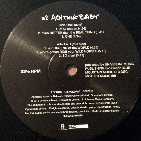U2 : Achtung Baby (2xLP, Album, RE, RM, 180)