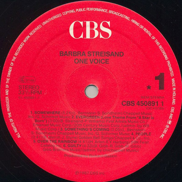 Barbra Streisand : One Voice (LP, Album)