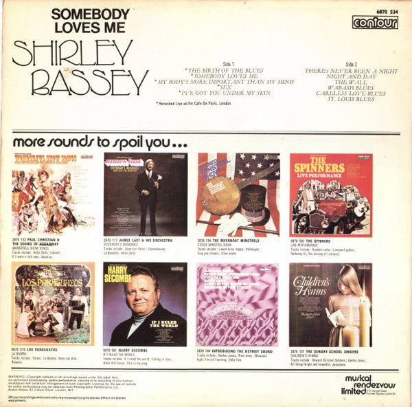 Shirley Bassey : Somebody Loves Me (LP, Comp, Lab)