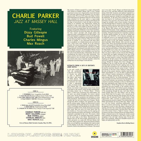 Charlie Parker Featuring Dizzy Gillespie, Bud Powell, Charles Mingus, Max Roach : Jazz At Massey Hall (LP, Album, Ltd, RE, RM, Yel)