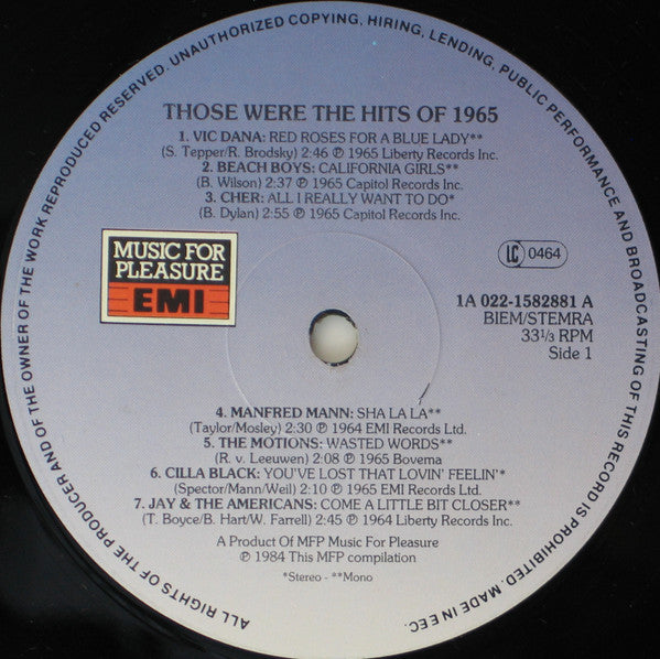 Various : Those Were The Hits Of 1965 (LP, Comp)