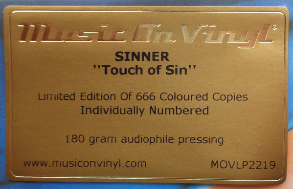 Sinner : Touch Of Sin (LP, Album, Ltd, Num, RE, Blu)