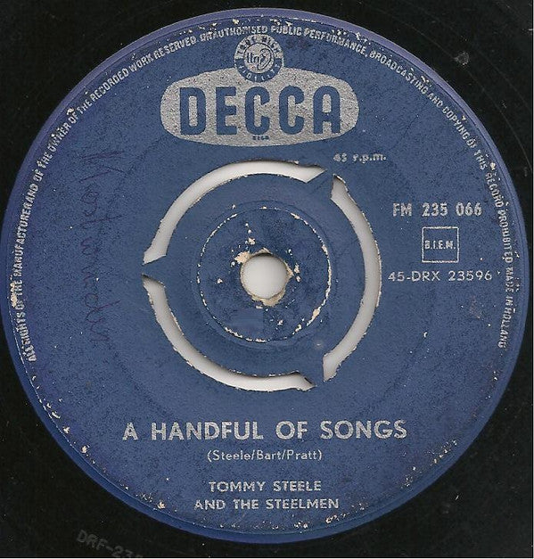 Tommy Steele And The Steelmen : A Handful Of Songs (7", Single)