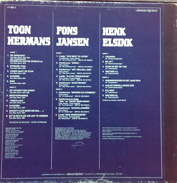 Toon Hermans, Fons Jansen, Henk Elsink : Op Hun Best (3xLP, Comp, Box)