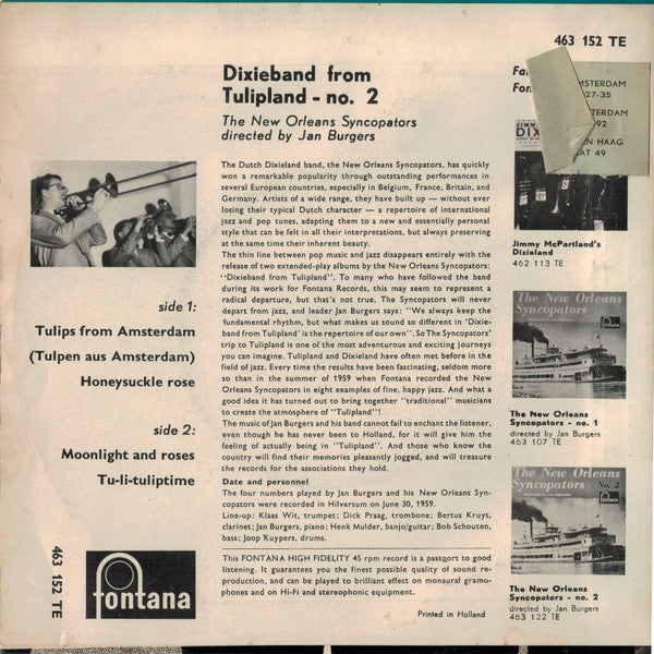 The New Orleans Syncopators : Dixieband From Tulipland No 2 (7", EP)