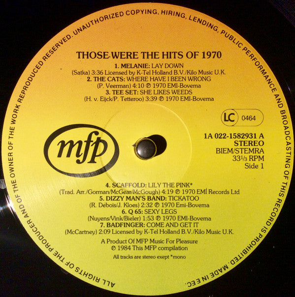 Various : Those Were The Hits Of 1970 (LP, Comp)