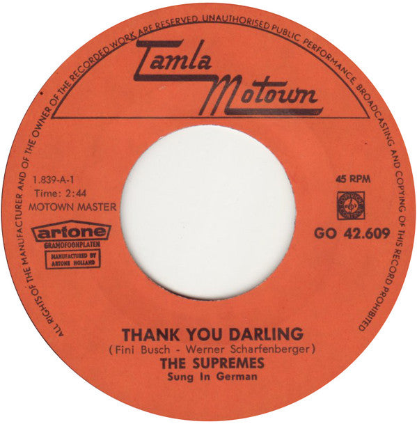 The Supremes : Thank You Darling / Johnny Und Joe (7", Single)