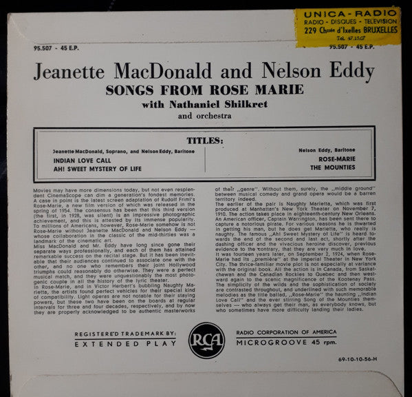 Jeanette MacDonald, Nelson Eddy : In Songs From Rose Marie (7", EP)