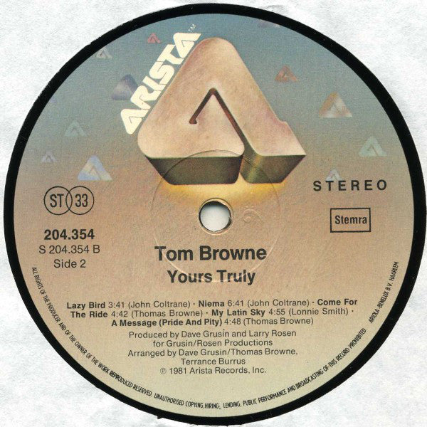 Tom Browne : Yours Truly (LP, Album)
