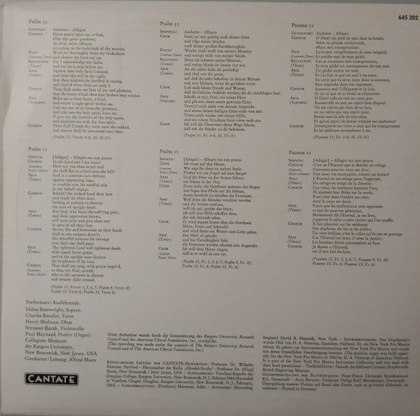 Georg Friedrich Händel : Psalm 51 / Psalm 11 (LP)