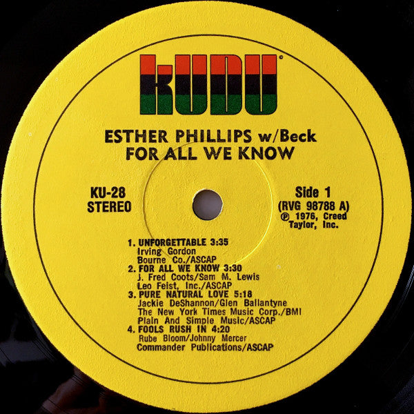 Esther Phillips With Joe Beck : For All We Know (LP, Album)
