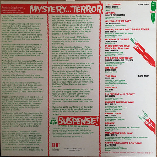 Various : Mystery...Terror...Suspense! It's Torture And 15 Other Great Soul Destroyers (LP, Comp)