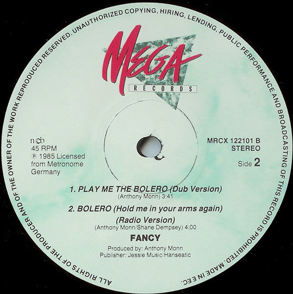 Fancy : Bolero (Hold Me In Your Arms Again) (12", Maxi)
