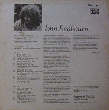 John Renbourn : The Lady And The Unicorn (LP, Album, RE)