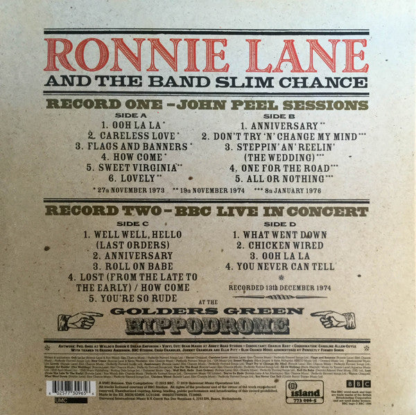 Ronnie Lane & Slim Chance : At the BBC (2xLP, Comp, Ltd, Pin)