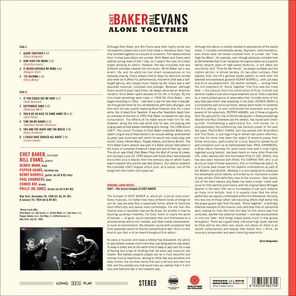 Chet Baker, Bill Evans : Alone Together  (LP, Album, Ltd, RE, Red)