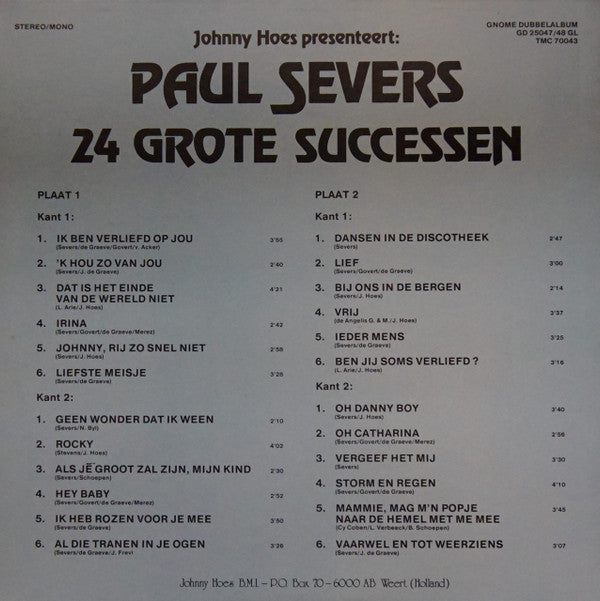 Paul Severs : 24 Grote Successen (2xLP, Comp)