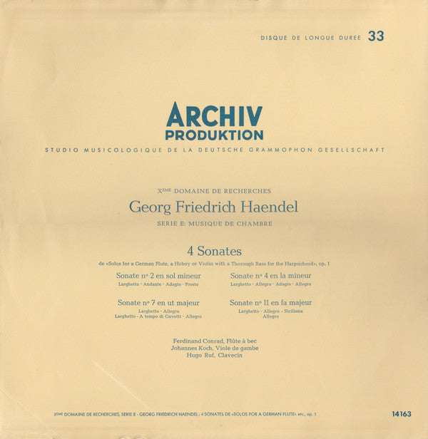 Georg Friedrich Händel Haendel, Handel Ferdinand Conrad, Johannes Koch, Hugo Ruf : 4 Sonaten (LP)