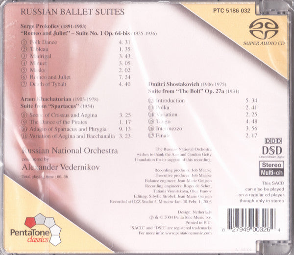 Sergei Prokofiev, Aram Khatchaturian, Dmitri Shostakovich - Alexander Vedernikov & Russian National Orchestra : Russian Ballet Suites (SACD, Hybrid, Multichannel, Album)