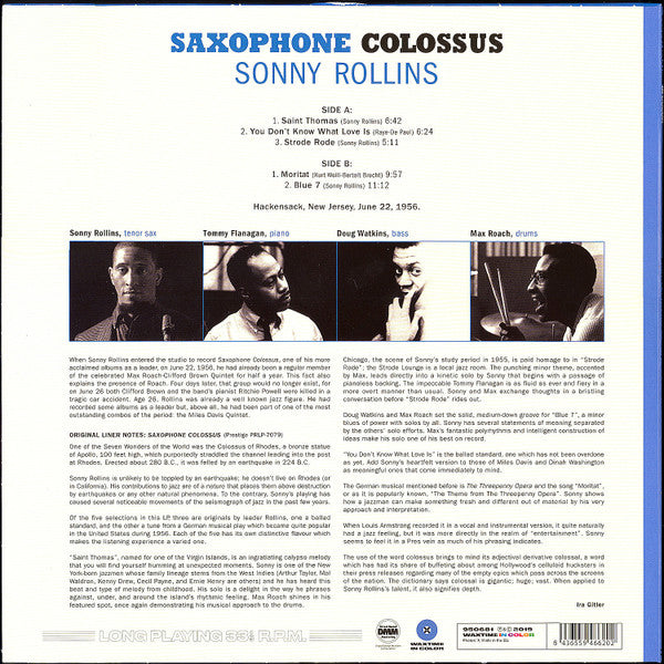 Sonny Rollins : Saxophone Colossus (LP, Album, Ltd, RE, Blu)
