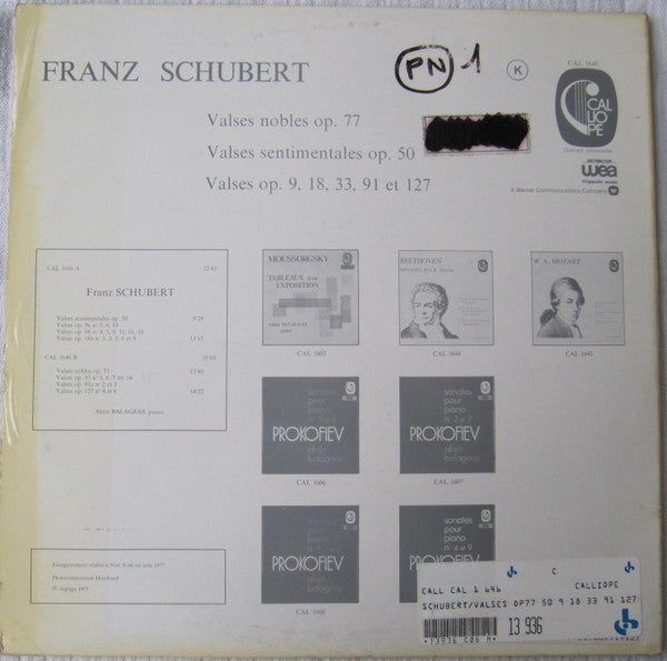 Franz Schubert, Alain Balageas : Valses Nobles Op. 77, Valses Sentimentales Op. 50, Valses Op. 9, 18, 33, 91 Et 127 (LP)