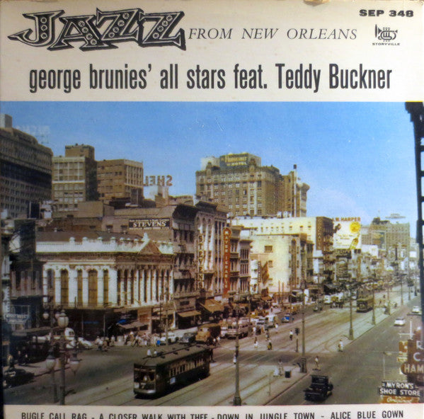 George Brunies & His New Orleans Allstars Featuring Teddy Buckner : Bugle Call Rag / A Closer Walk With Thee / Down In The Jungle Town / Alice Blue Gown (7", EP)