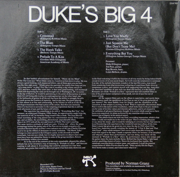 Duke Ellington Quartet : Duke's Big 4 (LP, Album)
