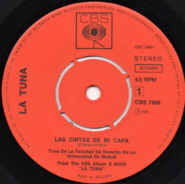 Tuna De La Facultad De Derecho De Madrid : Las Cintas De Mi Capa, La Morena De Mi Copla (7")