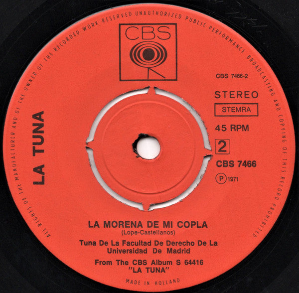 Tuna De La Facultad De Derecho De Madrid : Las Cintas De Mi Capa, La Morena De Mi Copla (7")