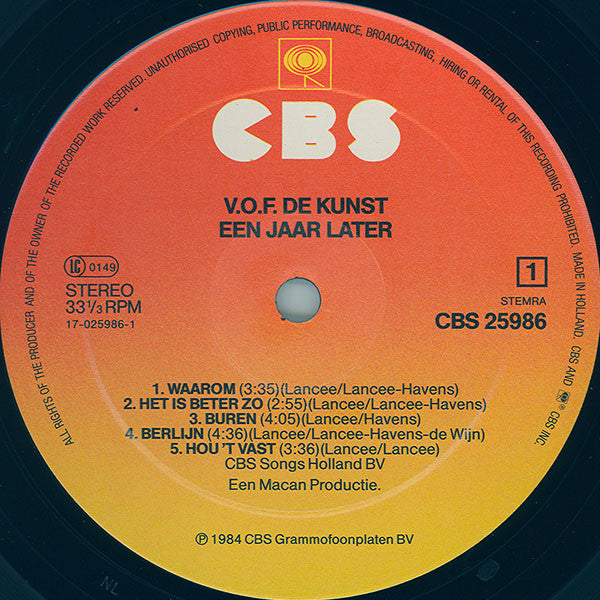 VOF De Kunst : Een Jaar Later ...... (LP)