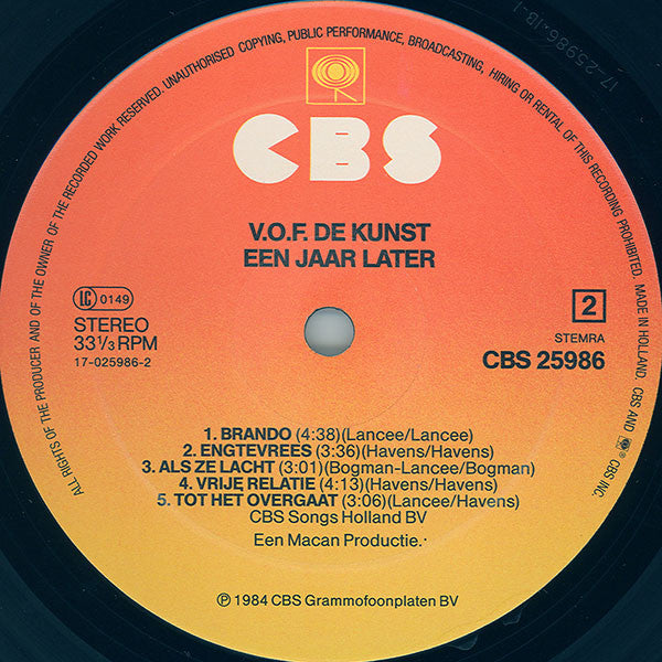 VOF De Kunst : Een Jaar Later ...... (LP)