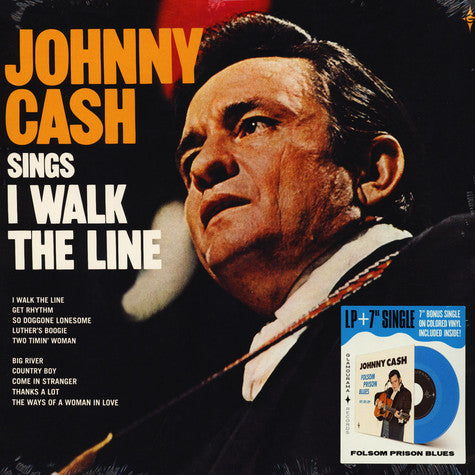 Johnny Cash : Sings I Walk The Line (LP, Comp, RM + 7", Single, Blu)