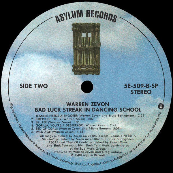 Warren Zevon : Bad Luck Streak In Dancing School (LP, Album, SP )