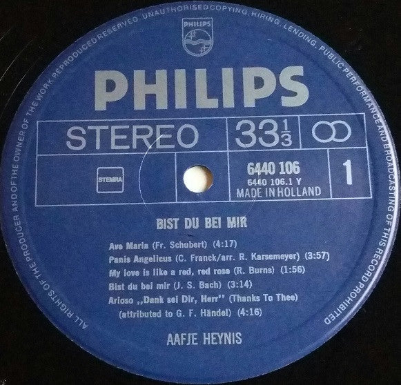 Aafje Heynis, Pierre Palla, Felix De Nobel, Pro Musica Bussum, Lex Karsemeijer, Simon C. Jansen, Meindert Boekel : Bist Du Bei Mir (LP)