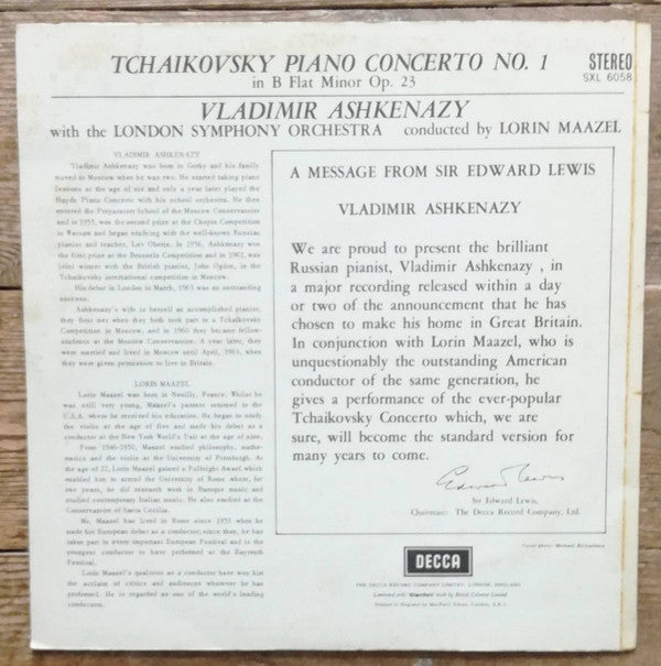 Tchaikovsky*, Vladimir Ashkenazy, Lorin Maazel, London Symphony Orchestra* : Piano Concerto Nº 1 (LP, ED3)