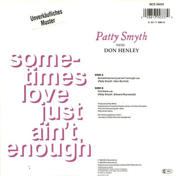 Patty Smyth With Don Henley : Sometimes Love Just Ain't Enough (7", Single)