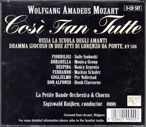 Wolfgang Amadeus Mozart / La Petite Bande, Sigiswald Kuijken : Così Fan Tutte - Opera Buffa (Box + 3xCD, Album, RE)