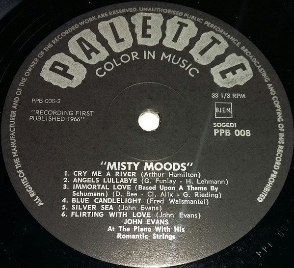 John Evans At The Piano With His Romantic Strings* : Misty Moods (LP, Album)