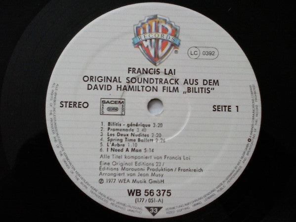 Francis Lai : Original Soundtrack Aus Dem David Hamilton Film "Bilitis" (LP, Album, Gat)