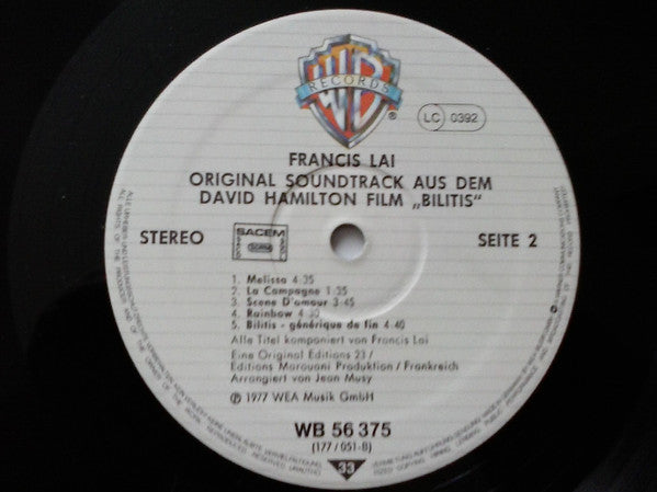 Francis Lai : Original Soundtrack Aus Dem David Hamilton Film "Bilitis" (LP, Album, Gat)