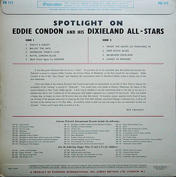 Eddie Condon Dixieland All-Stars : Eddie Condon And His Dixieland All Stars (LP, Album)