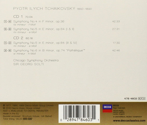 Pyotr Ilyich Tchaikovsky - The Chicago Symphony Orchestra, Georg Solti : Symphonies 4, 5 & 6 "Pathétique" (2xCD, Comp, RM)