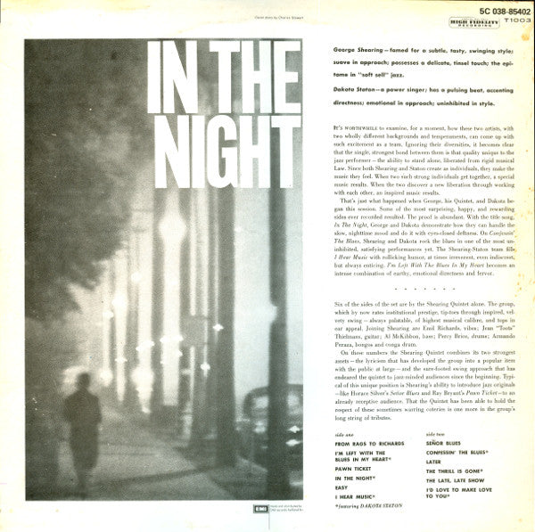 The George Shearing Quintet With Dakota Staton : In The Night (LP, Album, RE)