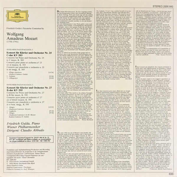 Wolfgang Amadeus Mozart – Friedrich Gulda ∙ Wiener Philharmoniker · Claudio Abbado : Klavierkonzerte Nr. 25 & 27 (LP)