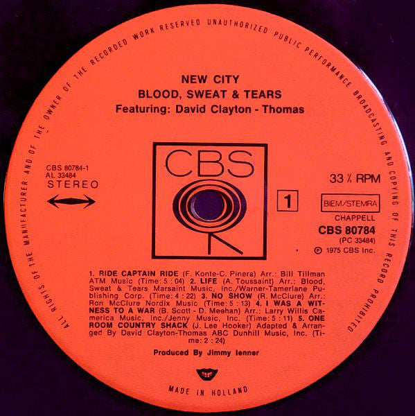 Blood, Sweat & Tears* Featuring David Clayton-Thomas : New City (LP, Album)