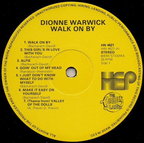 Dionne Warwick : Walk On By (LP, Comp)