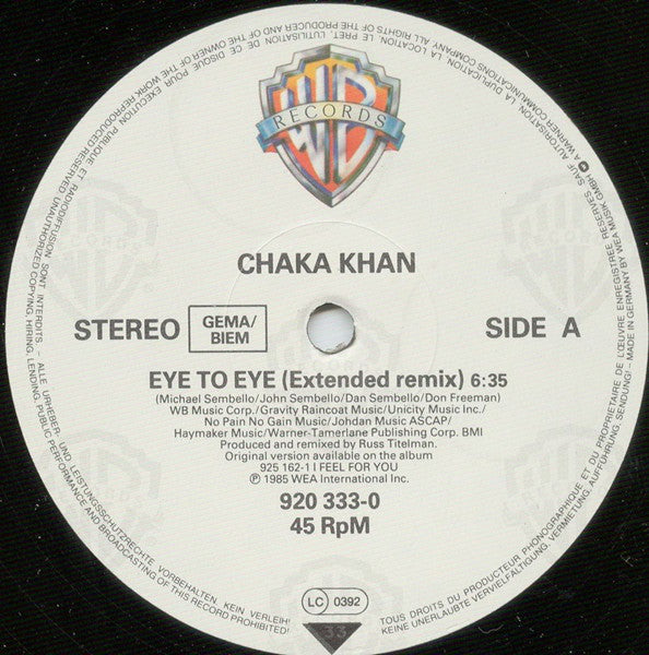 Chaka Khan : Eye To Eye (Extended Remix) (12")